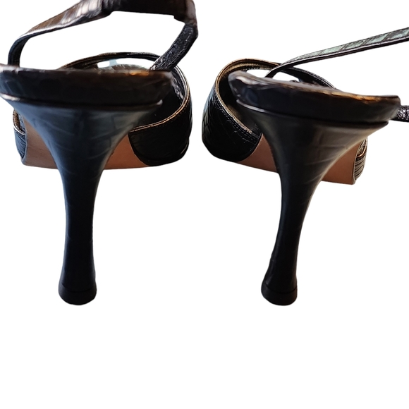 Vintage Isaac Mizrahi Paige Crocodile Black Leather Slingback Heels Size 8.5M - Picture 6 of 12